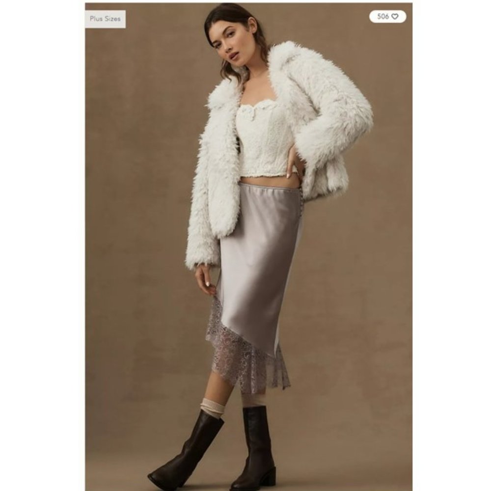 NWT- Anthropologie White Faux Fur Jacket - 1X